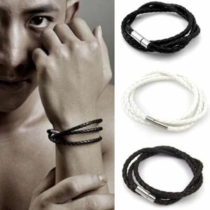 3 Lap Leather Rope Bracelet Braided Wristband Men Women - Picture 1 of 4