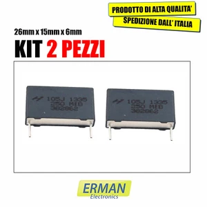 KIT 2 PZ. 1MF 250V CONDENSATORE IN POLIESTERE PASSO 21mm  - Foto 1 di 1