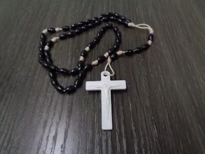 Black Plastic Beads Prayer Crucifix White Catholic Religious Rosary Italy NEW - Picture 1 of 5