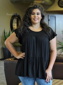 New Womens PLUS SIZE BLACK SOFT TIERED BABYDOLL RUFFLE TUNIC SHIRT 1X 2X 3X USA - Picture 1 of 5