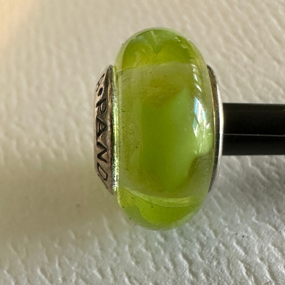 Authentic Pandora, Green Star Murano Glass Charm, Silver, Authentic