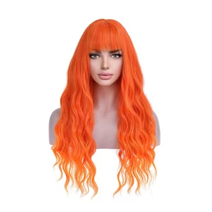 22" Long Ombre Orange Fire Bang Wig wave synthetic costume cosplay girl hair - Picture 1 of 15