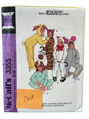 McCalls Sewing Pattern 3355 Animal Costumes Child Size 2 CUT - Image 1 of 2