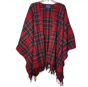Highland Tartan Tweeds Of Scotland 100% Lambs Wool Cape/Poncho Red/Plaid - Picture 1 of 4