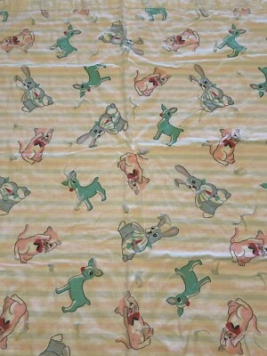 VTG Baby Blanket Quilt 33"X33" Pastel Cat Bunny Dog Deer Kitten Puppy Kitsch - Image 1 of 4
