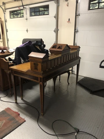 Maitland Smith Antique Desk. Classic Roman architecture, Brass Gallery Top Cover