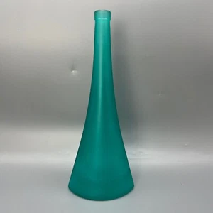 Vintage Asymmetrical Tall Bottle Pressed Glass Frosted Teal Numbered Stamped - Picture 1 of 12