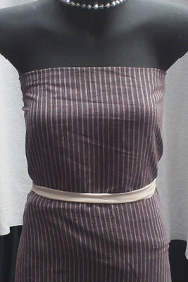 BROWN STRIPED LINEN / COTTON FABRIC : 145CM WIDE : $8.00 PER METRE : #HFB20 - image 1 of 4