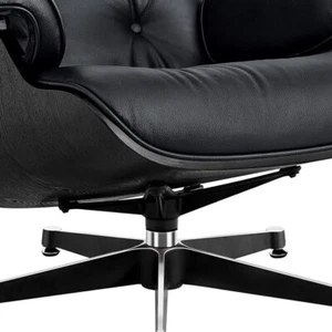 Ganz schwarzer Lounge Chair und Ottomane Echtes Leder Lounge Sessel Liege - Bild 1 von 17