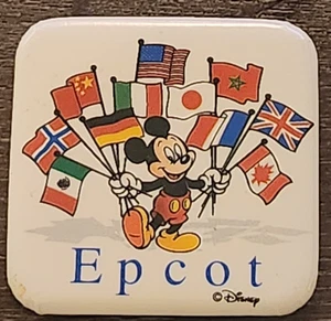 Vtg Disney Epcot Pin Back Button Mickey Mouse World Flags The Walt Disney Co - Picture 1 of 3