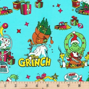 How the Grinch Stole Christmas Snow Turq Grinch 23101-87 Cotton Fabric half yd - Picture 1 of 2