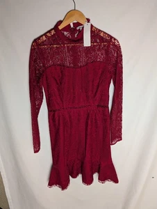 Abito Minuetto NUOVO elegante collo alto rosso pizzo taglia large - Foto 1 di 10