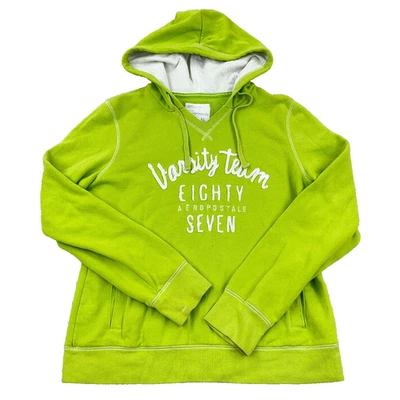 Vintage Y2K Aeropostale Hoodie Women XL Green Sweatshirt V Neck Mall 2000s Lime* - Image 1 of 4