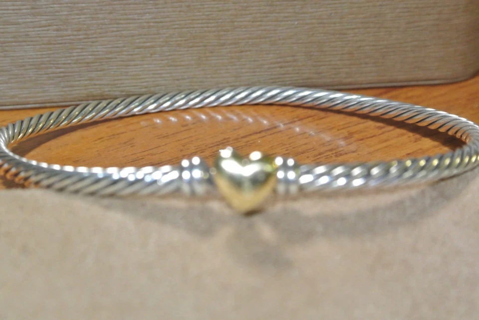 David Yurman 纯银经典电缆心脏站带 18k — 第 1/4 张图片