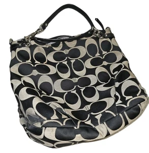 Borsa Coach nera firmata in raso borsetta borsetta logo tracolla viaggio  - Foto 1 di 14