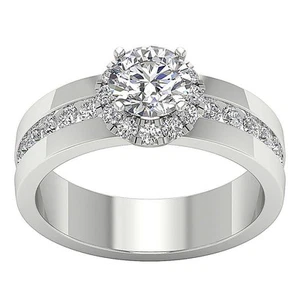 2 Carat Natural Diamond Solitaire With Accents Halo Wedding Ring 14K White Gold - Picture 1 of 11