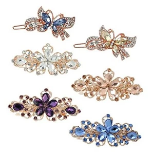 6 Pack Fancy Flower Butterfly Leaf Hair Clips with Jeweled Gems Crystal - Picture 1 of 8