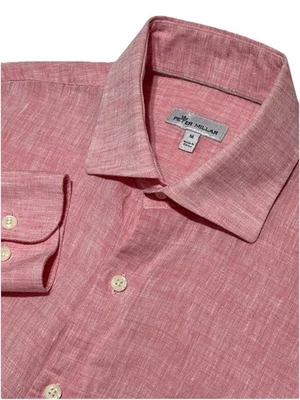 Peter Millar Coastal Linen Button Down Long Sleeve Shirt Casual Coral Reef Sz M - Image 1 of 4