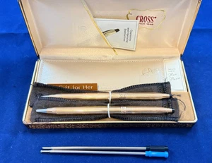 CROSS BRAND NEW 14K GOLD LADIES "ROSE MOTIF" BALLPOINT PEN & 0.9 PENCIL  #1541 - Picture 1 of 7