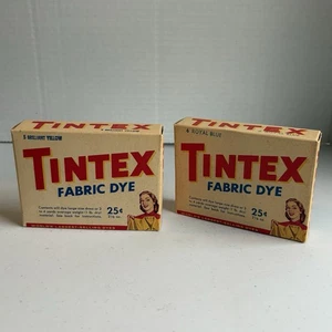 Lote de 2 tintes de tela Tintex vintage azul real amarillo brillante sellado MCM - Imagen 1 de 3