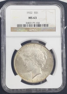 1922-P US Silver Peace Dollar - NGC Graded MS 63 -164 - Picture 1 of 4