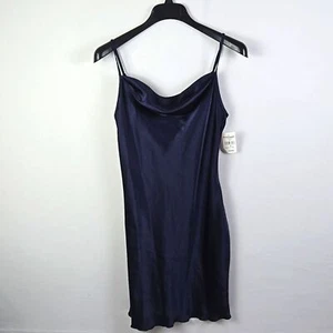 Bebe Navy Blue Women's Satin Cowl Neck Slip Dress Sz M - NWT - Picture 1 of 11