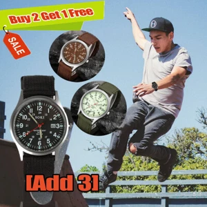 Men's Watch Quartz Watch Canvas Watch StrapSimulate Military Leather Watches - Picture 1 of 17