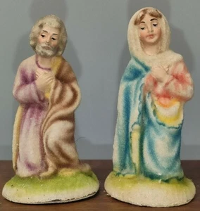 Vintage Flocked Nativity Figures- Mary And Joseph 3½" Tall Figures - Picture 1 of 6