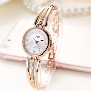 Rose Gold Womens Fashion Dress Rhinestone Quartz Split Bracelet Watches - Picture 1 of 11