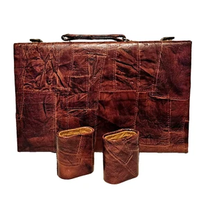 Vintage 1970's Skor-Mor Faux Leather & Suede Backgammon Case & Cups 15" READ! - Picture 1 of 7