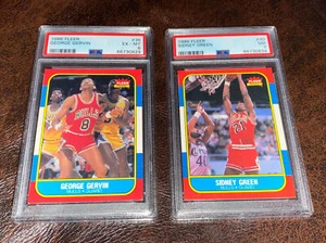 George Gervin and Sidney Green 1986 Fleer basketball PSA graded cards Bulls - Picture 1 of 7