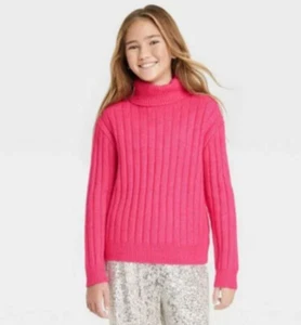 Girls' Ribbed Stretch Turtleneck Pullover Sweater - art class Pink S M L XXL - Picture 1 of 4