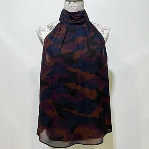 New Joie Women’s Medium Erola B Silk Halter Top Red Camo Blouse Midnight Flowy - Picture 1 of 7