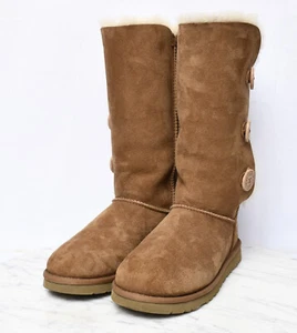 UGG Women's Bailey Button Triplet Chestnut Suede Sheepskin Tall Warm Boots Sz 8 - Picture 1 of 9