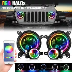 for Jeep Wrangler JL Gladiator 18-2021 RGB LED Headlights W/ Bracket + Fog Light - Picture 1 of 12