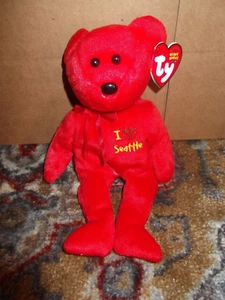 I LOVE SEATTLE ❤️ Ty® Beanie Babies Bear Exclusive New MINT w/Tag Protector - Picture 1 of 3