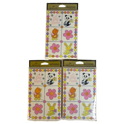 3 Hallmark Baby Shower Invitations 8 Packs Animal Design New Sealed Pink Yellow - Image 1 of 4