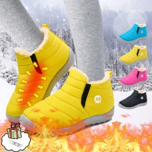 Boys Girls Winter Shoes Flat Splashing Fleece Flat Boots Short Tube Snow Boots - Picture 1 of 23