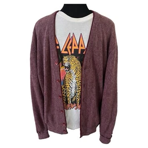 Vintage Jantzen Cardigan 70s Burgundy Heather Kurt Cobain Sweater - Mens Medium - Picture 1 of 8