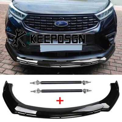 Alerón divisor de labios para parachoques delantero brillante con varillas de puntal para Ford Edge 2016-2022 Foto 1 de 4