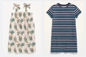 Old Navy Girls Rib Knit Navy Strip Nightgown Sleep Shirts Tropic Pink Size XL - Picture 1 of 1