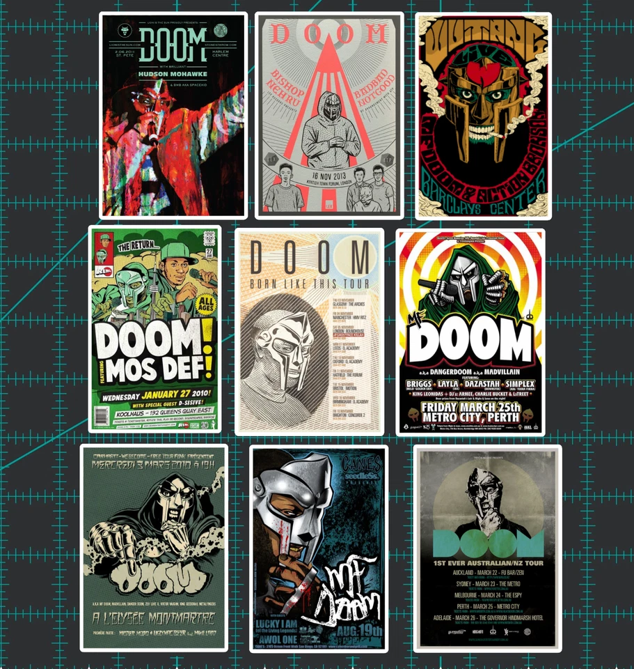 MF DOOM Concert Poster Stickers - Set of 9 - Matte Vinyl - Madvillain Rap HipHop - Image 1 of 1