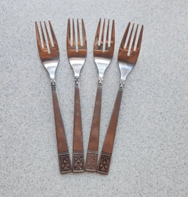 Tenedores de ensalada individuales de acero inoxidable vintage 4 Ekco Eterna Sundown cubiertos 6-1/8" Foto 1 de 4