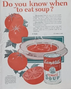 1925 Campbell's Tomato Soup Vintage Print Ad 1920s Know When To Eat Soup 12¢ Can - Picture 1 of 1