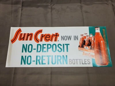 Vintage UNUSED 1950's SUN CREST ORANGE SODA Paper Sign Store Display 20"X9" - Image 1 of 4