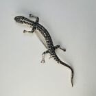 Sterling Silver Pin Brooch Lizard Marcasite 925 Long Animal Figural Bling Geko