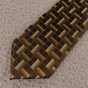 Croft & Barrow Tie Brown Gold Geometric 100% Polyester Hand Made 3.5" - Picture 1 of 7