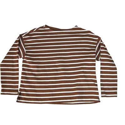 Camiseta Uniqlo Para Mujer Top Marrón Chocolate Blanco Rayas Cuello Barco Talla M Preppy Foto 1 de 4