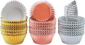 300 Pieces Foil Metallic Cupcake Liners Muffin Paper Cases Baking Cups, Gold, Si - Picture 1 of 12