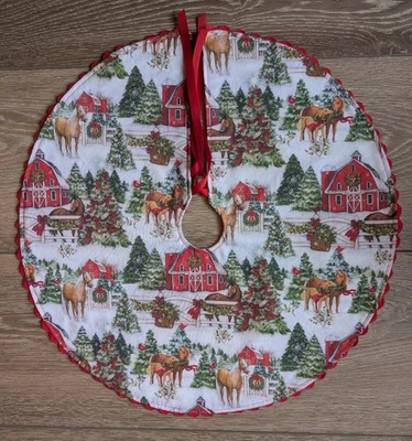 Caballos en la Nieve Reversible Copos de Nieve 18” Mini Falda Árbol de Navidad Hecha a Mano Foto 1 de 4